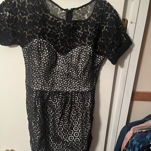 Cathrine MaLandrino Black and White Lace Mini Dress